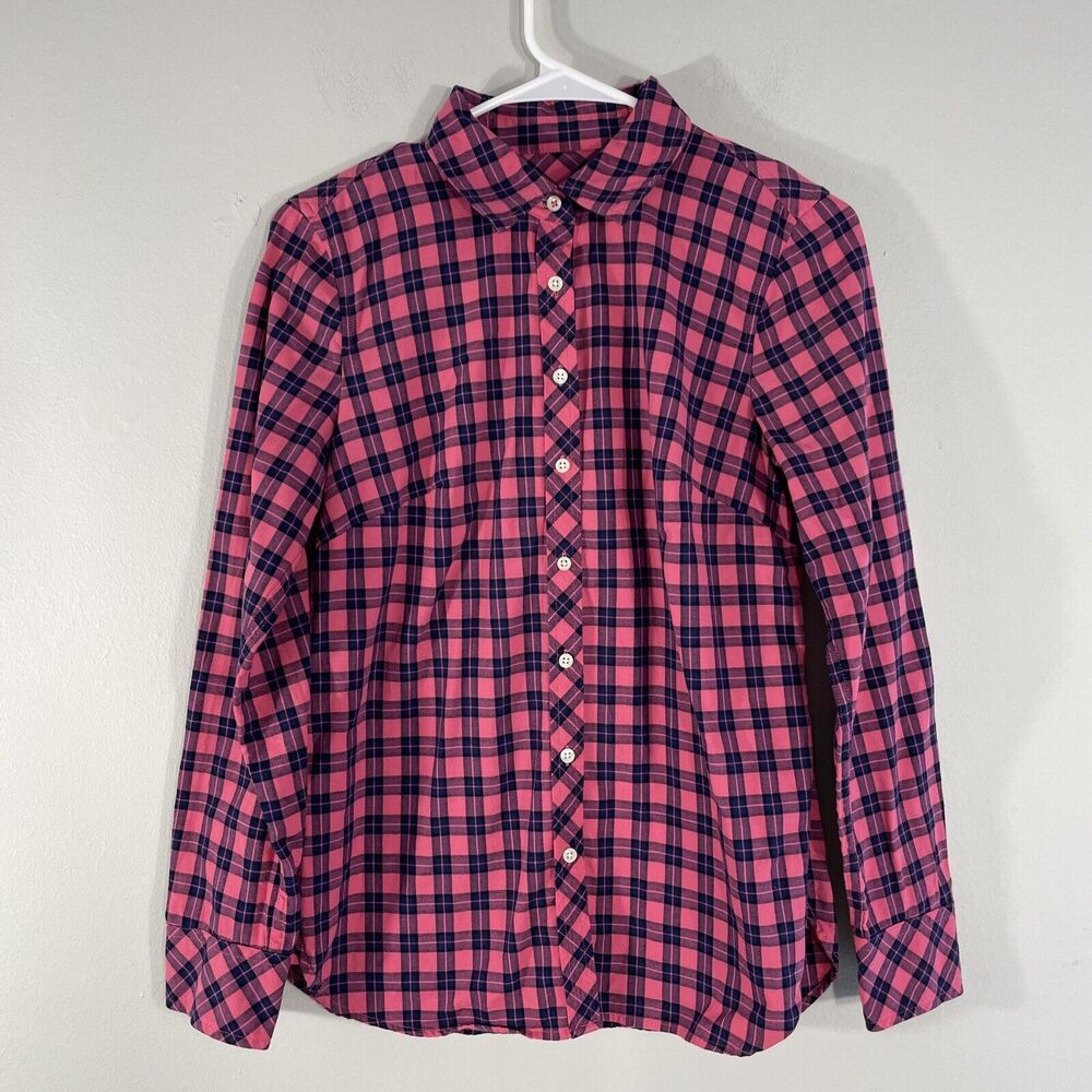Talbots Women's Button Front Long Sleeves Pink Blue Plaid Shirt Size XS Top